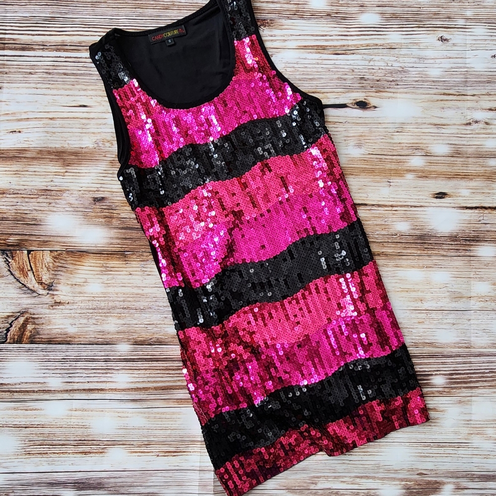 Chic Pink and Black Sequin Top